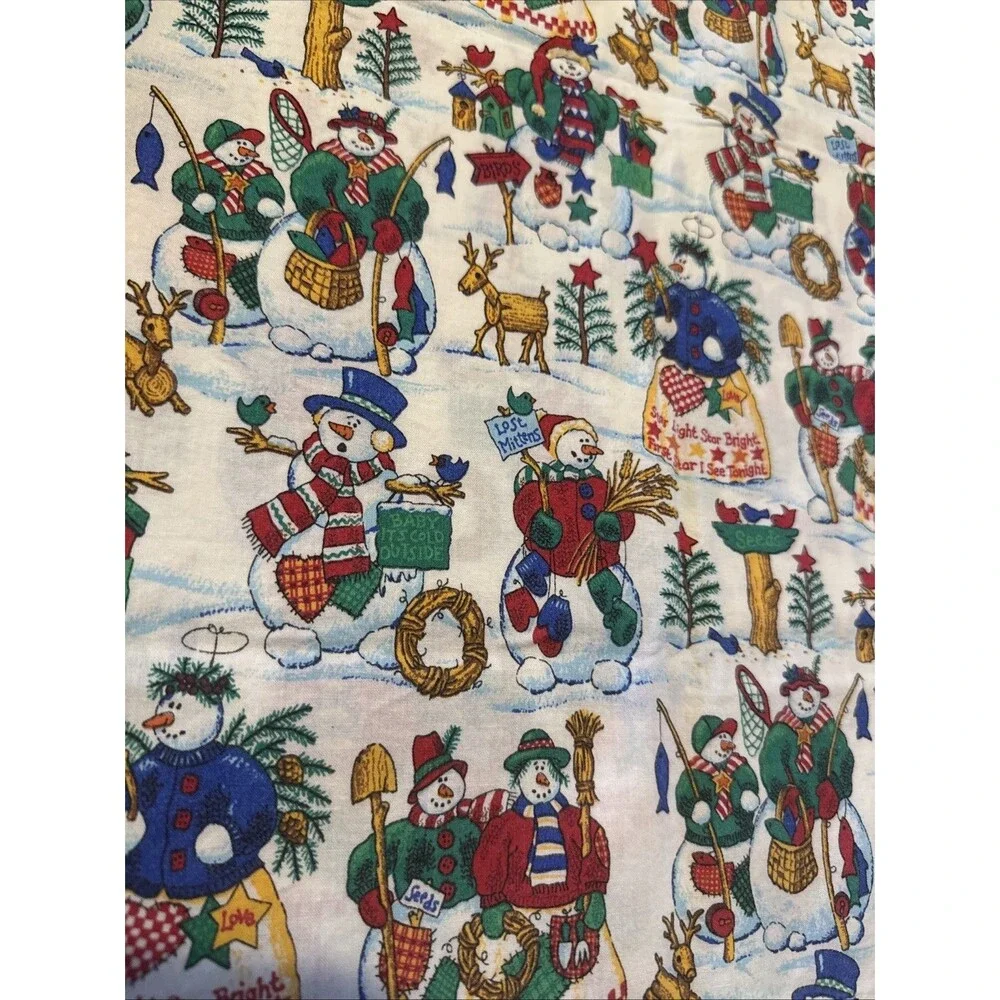 2 Christmas Themed Pillowcases, Handmade,Standard,Cotton - Snowman, Fishing